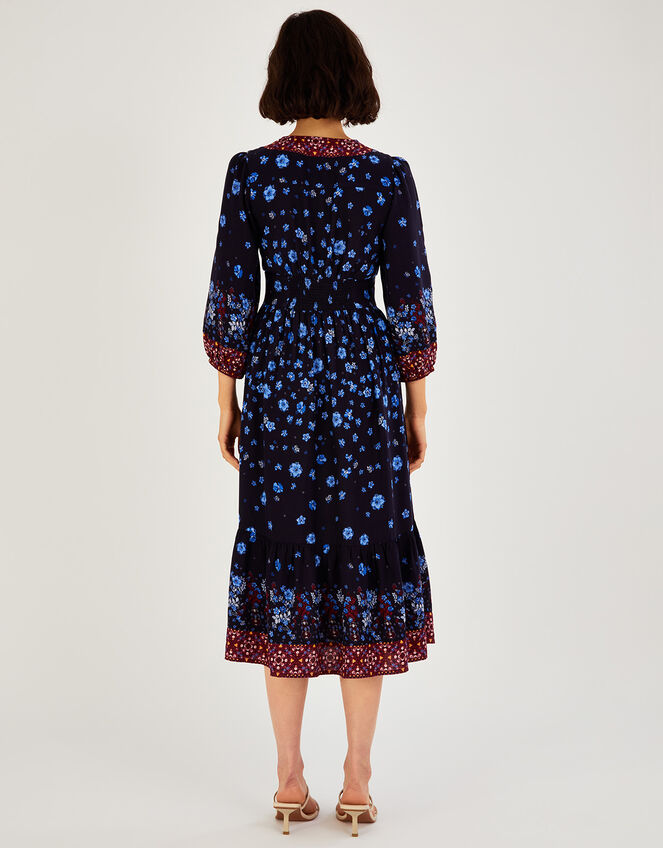 Floral Heritage Border Print Midi Dress, Blue (NAVY), large