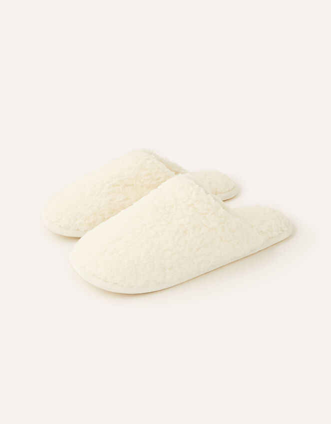 Fluffy Mule Slippers, Ivory (IVORY), large