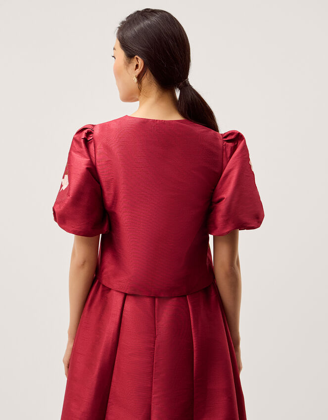 Anya Puff Sleeve Floral Embroidered Jacket, Pink (PINK), large