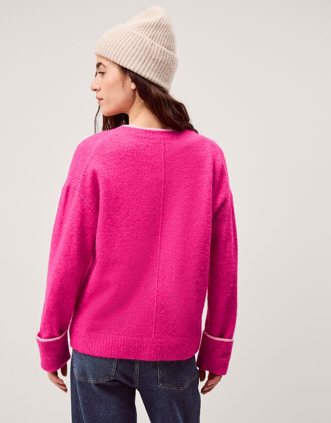 Oona V-Neck Oversized Cardigan , Pink (DARK PINK), large