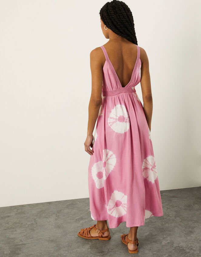 Batik Tie Dye Lace Trim Midi Dress, Pink (PINK), large