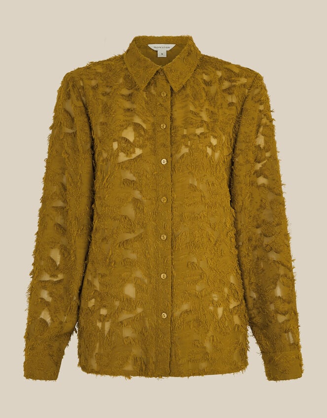 Chrissy Textured Fringe Shirt, Green (CHARTREUSE), large