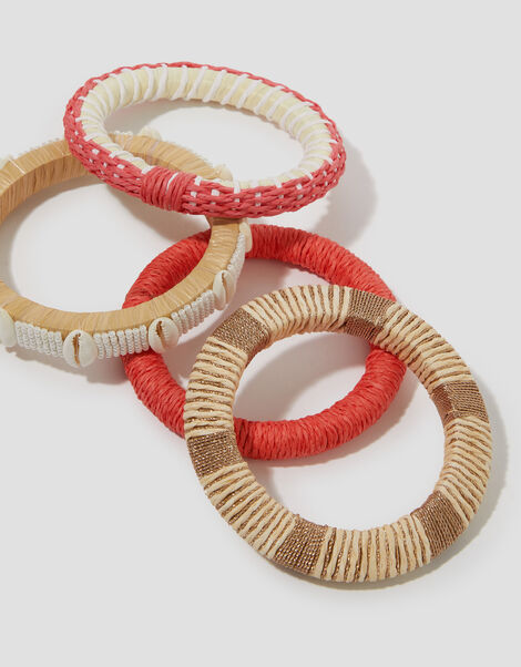 4-Pack Woven Shell Bangle Bracelets, , large