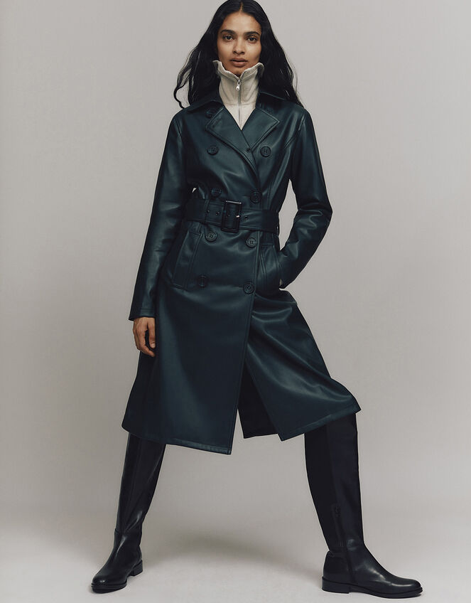 Phoebe PU Trench Coat, Teal (TEAL), large
