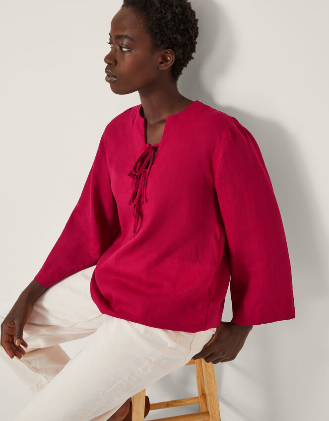 Mischa Tie Front Tunic Top, Red (RED), large