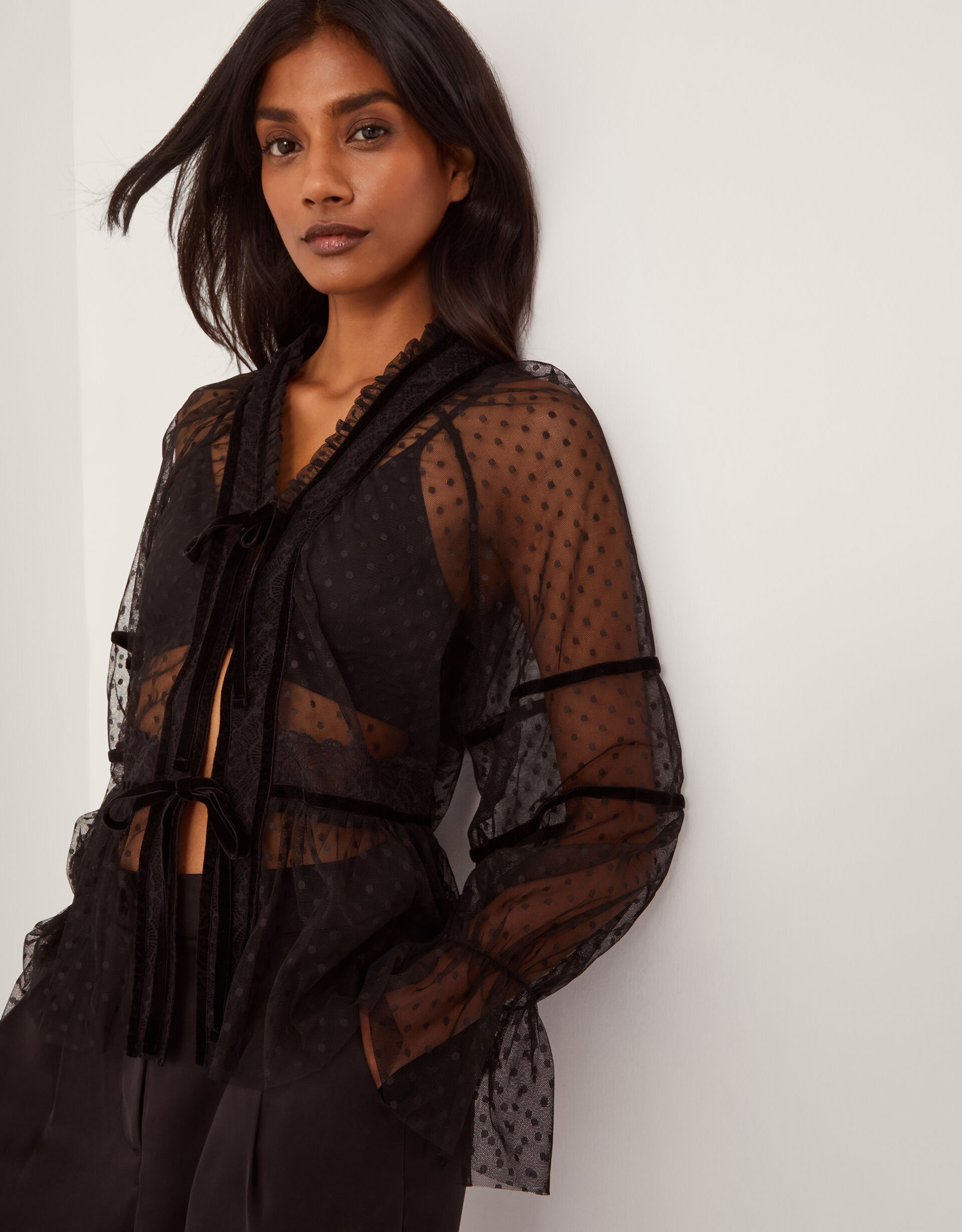 Lina Sheer Polka Dot Lace Blouse Black | Blouses & Shirts