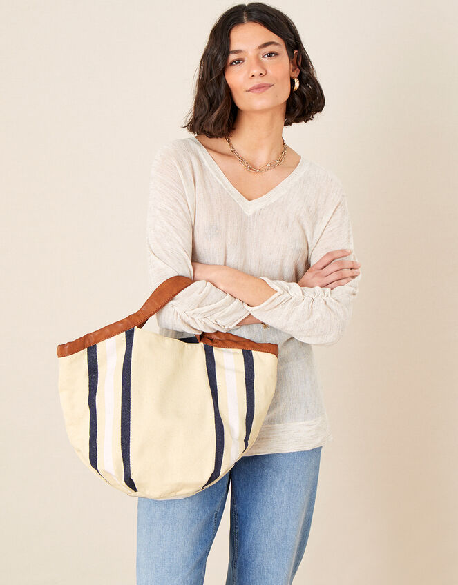Stripe Canvas Shopper Bag, , large