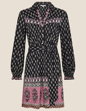 Heritage Print Short Shirt Dress, Black (BLACK), large