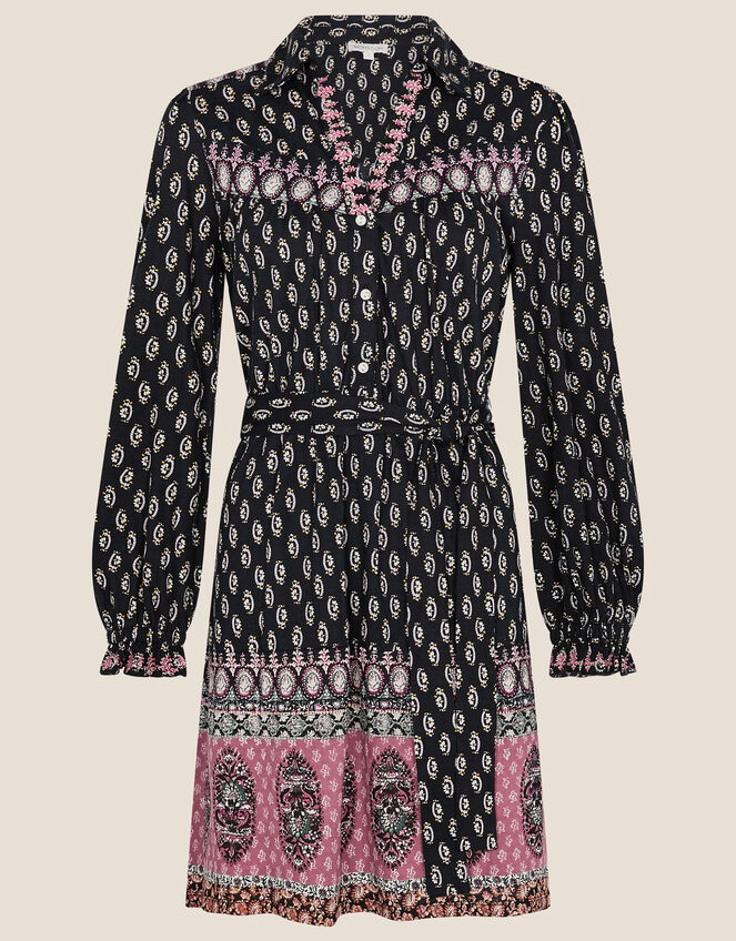 Heritage Print Short Shirt Dress, Black (BLACK), large