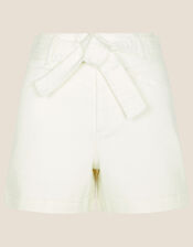 Tie Waist Denim Shorts with Sustainable Cotton, Natural (ECRU), large
