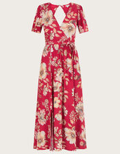 Bex Sequin Floral Wrap Dress in Sustainable Viscose, Red (RED), large