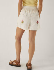 Luna Floral Embroidered Shorts, White (WHITE), large