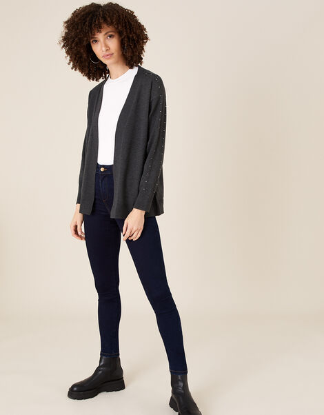 Heat-Seal Gem Cardigan Grey, Grey (CHARCOAL), large