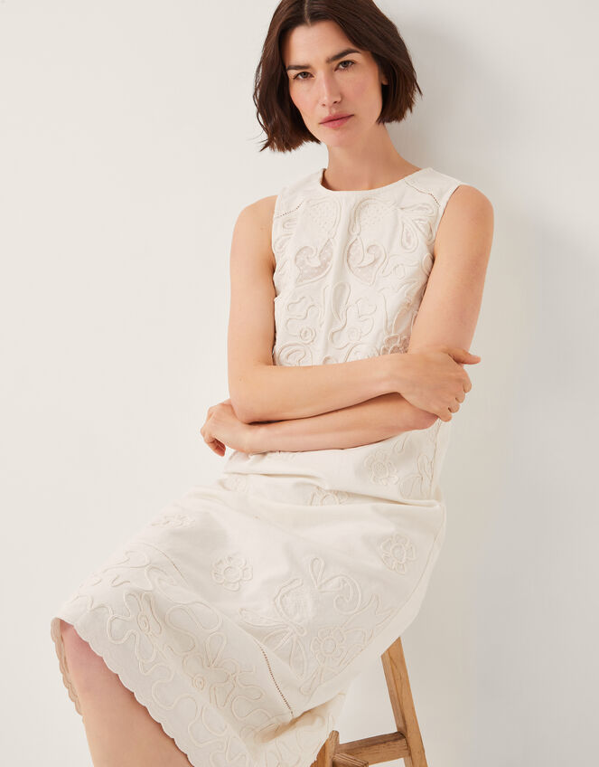 Carly Embroidered Midi Shift Dress, White (WHITE), large