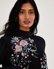 Mary Embroidered Top in Sustainable Viscose, Black (BLACK), large