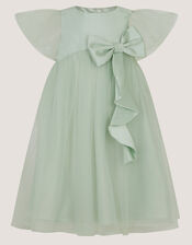 Winnie Satin Bow Party Dress, Green (SAGE), large