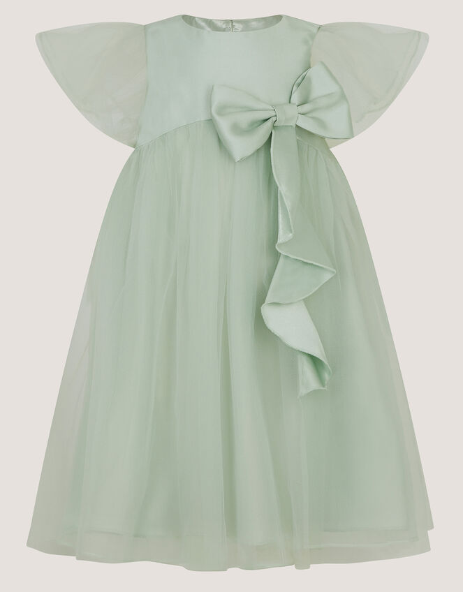 Winnie Satin Bow Party Dress, Green (SAGE), large