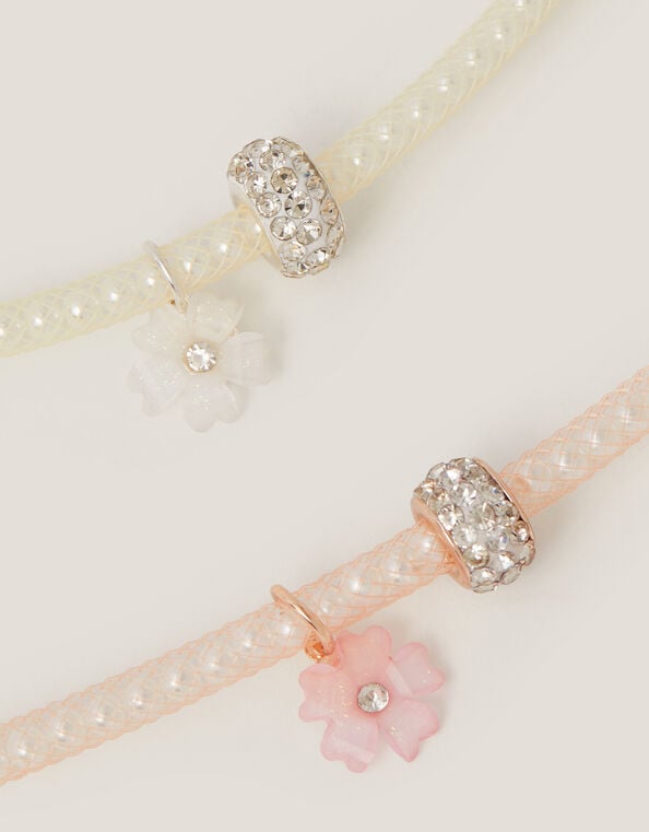 2-Pack Flower Charm Pearl Tube Bracelets, , large