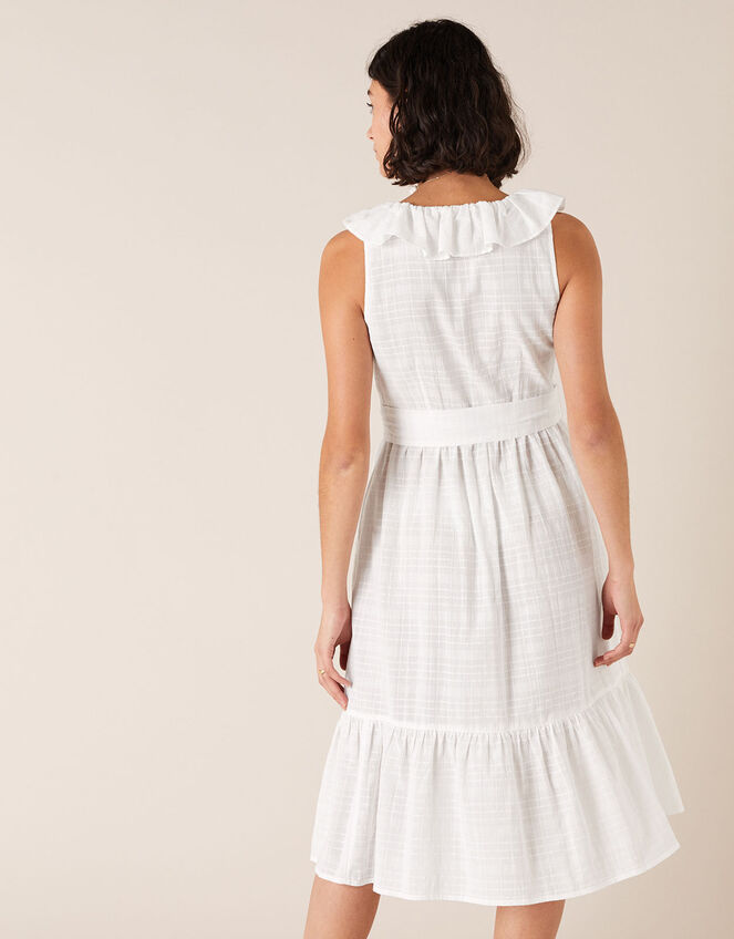 Ruffle Neck Dress in Organic Cotton, White (WHITE), large