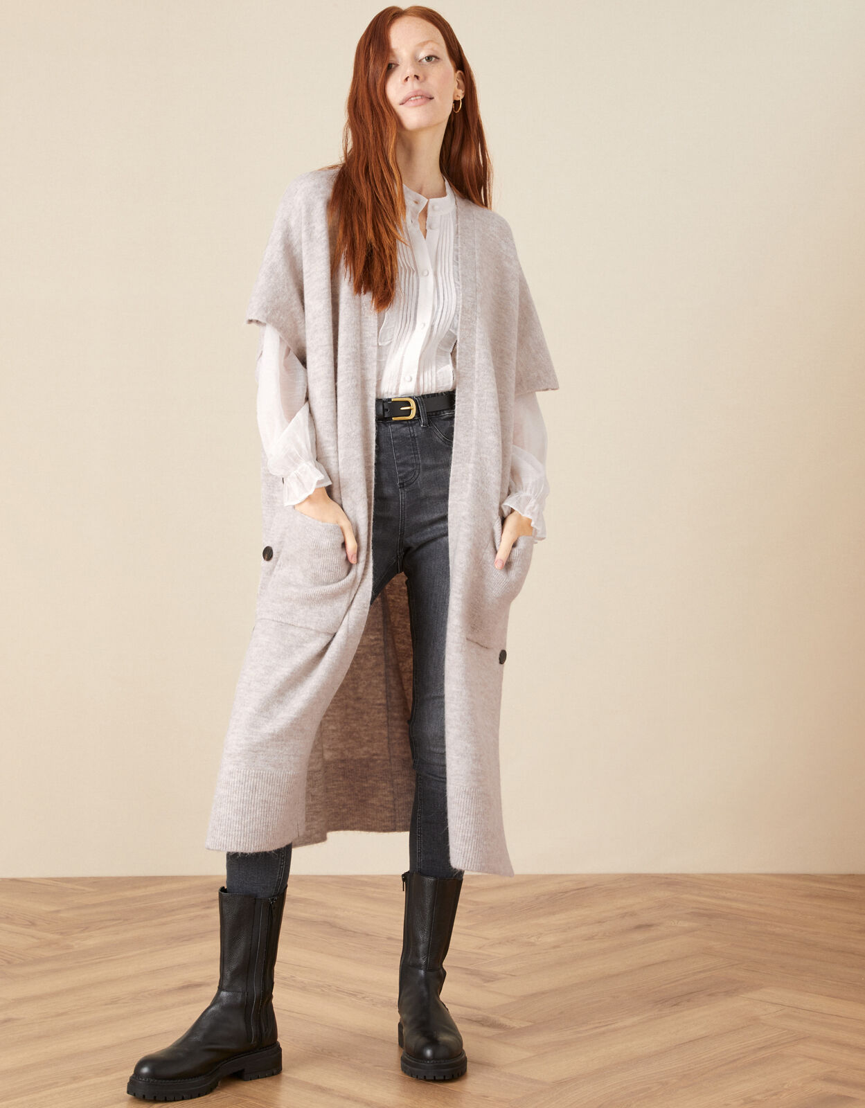 Ladies longline sleeveless cardigan outlet