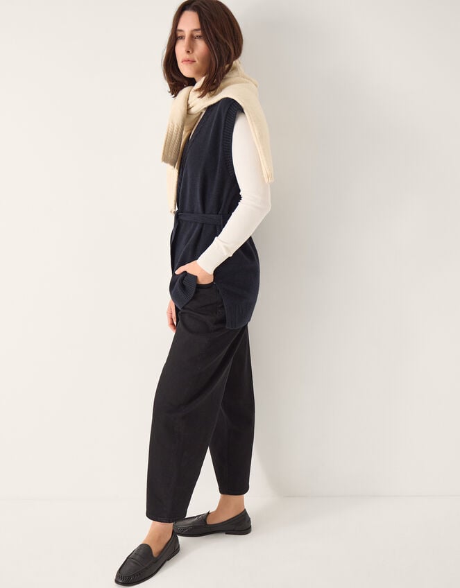 Cohen Tie Waist Cable Knit Vest, Blue (NAVY), large