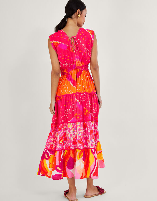 Bandhani Contrast Print Midi Dress, Red (RED), large
