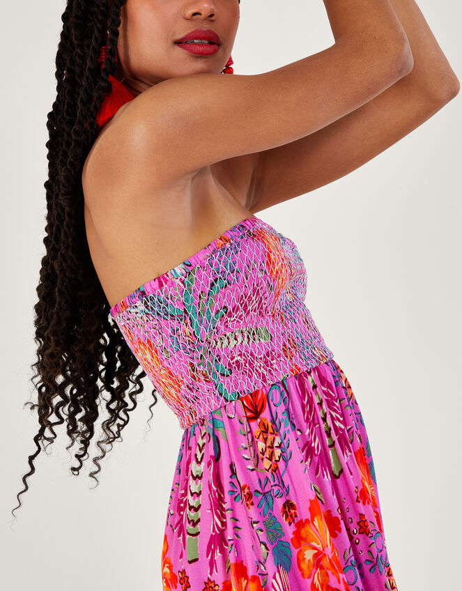 Bandeau Palm Print Dress, Pink (PINK), large