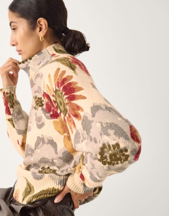 Olive High Neck Floral Sweater, Ivory (IVORY), large
