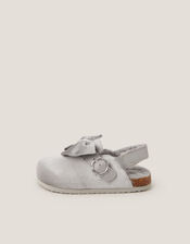 Bow Velour Clogs, Silver (SILVER), large