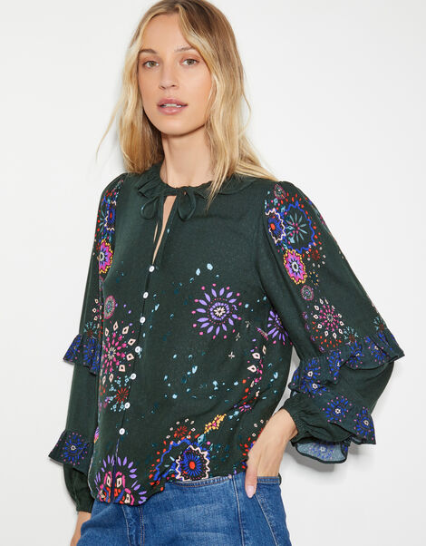 Kayla Floral Print Blouse, Green (GREEN), large