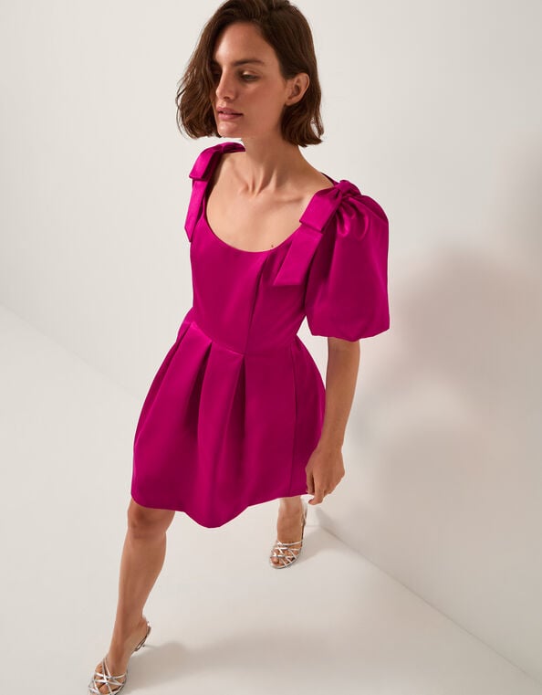 Sarai Puff Sleeve Satin Mini Dress, Pink (PINK), large