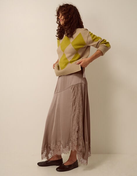 Shelby Satin Lace Maxi Skirt, Mink (MINK), large