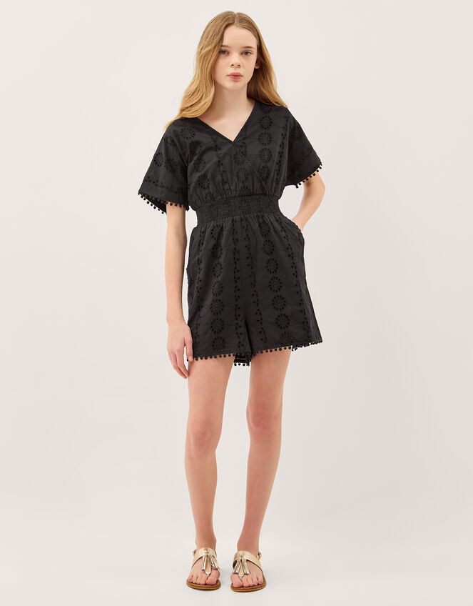 Floral Broderie Playsuit, Black (BLACK), large