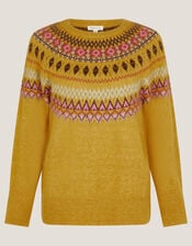 Fran Fair Isle Jumper, Yellow (OCHRE), large