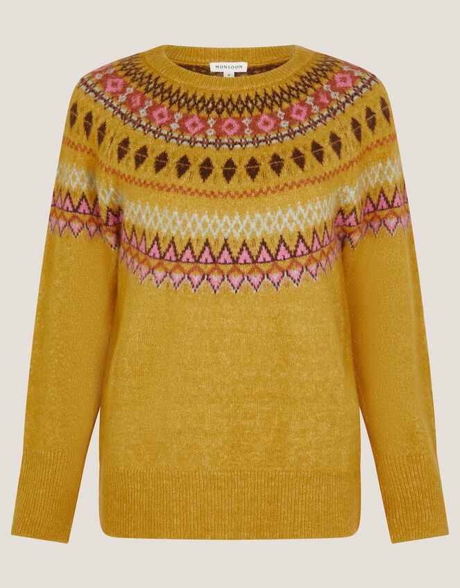 Fran Fair Isle Jumper, Yellow (OCHRE), large