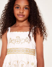 Gold Floral Embroidered Dress, Ivory (IVORY), large