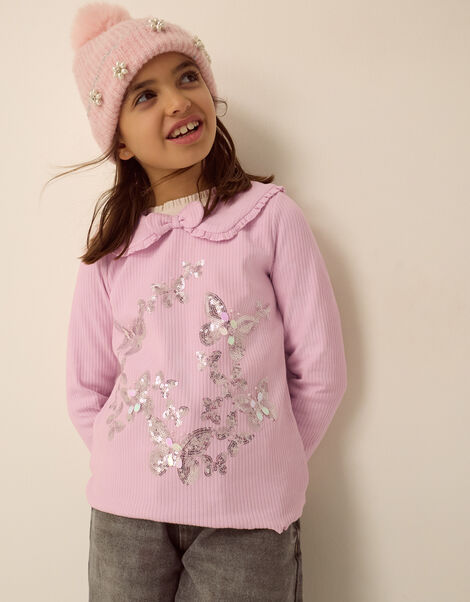 Sequin Butterfly Long Sleeve Top, Purple (LILAC), large