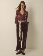 Poppy V-Neck Embellished Patchwork Blouse, Red (BURGUNDY), large