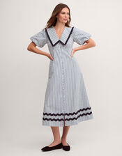 Riley Puff Sleeve Check Print Midi Dress, Blue (BLUE), large