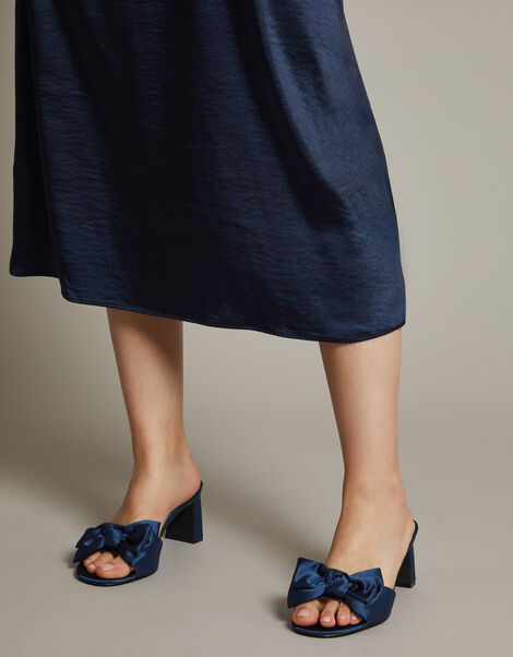 Tia Satin Bow Mules, Blue (NAVY), large
