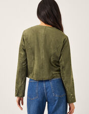 Ari Embroidered Suedette Jacket, Green (KHAKI), large