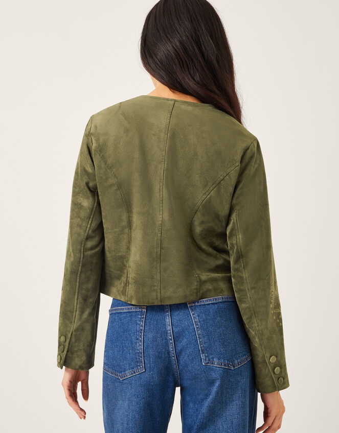 Ari Embroidered Suedette Jacket, Green (KHAKI), large