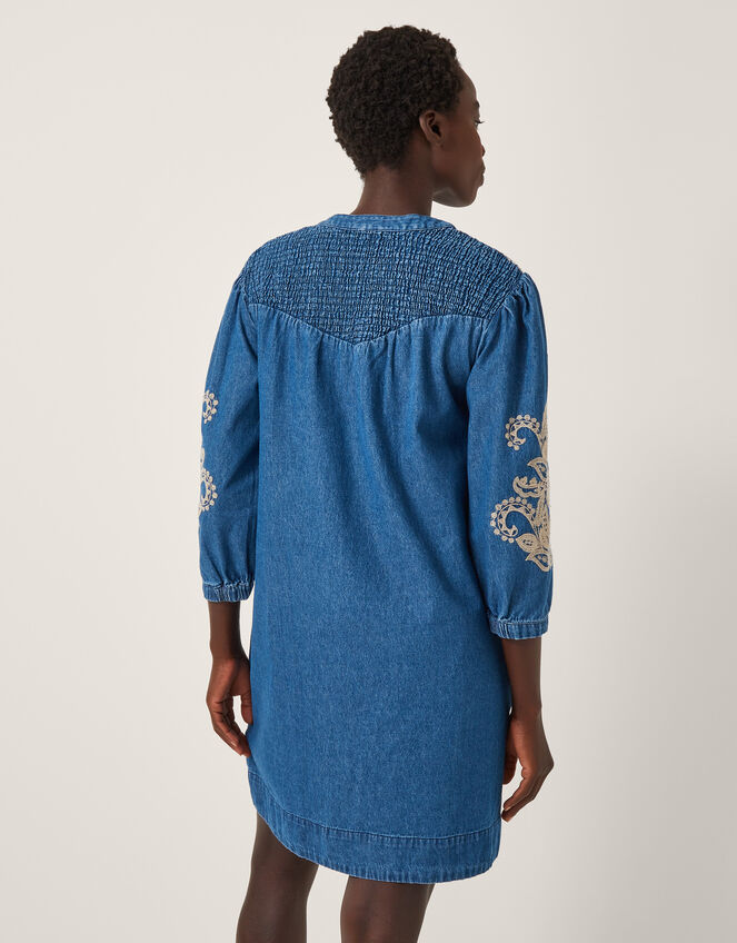 Holly Embroidered Denim Mini Dress, Blue (DENIM BLUE), large