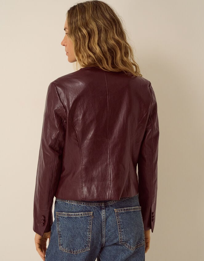 Penelope Scallop Faux Leather Jacket, Brown (CHOCOLATE), large