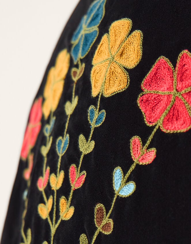 La Galeria Elefante Floral Embroidered Velvet Kimono, Black (BLACK), large