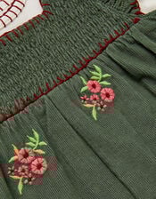 Long Sleeve Top & Floral Corduroy Dungarees Set, Green (GREEN), large