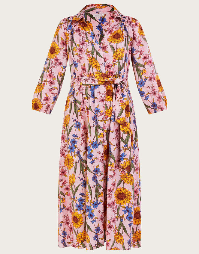 Leilah Shirt Dress in Linen Blend, Pink (BLUSH), large