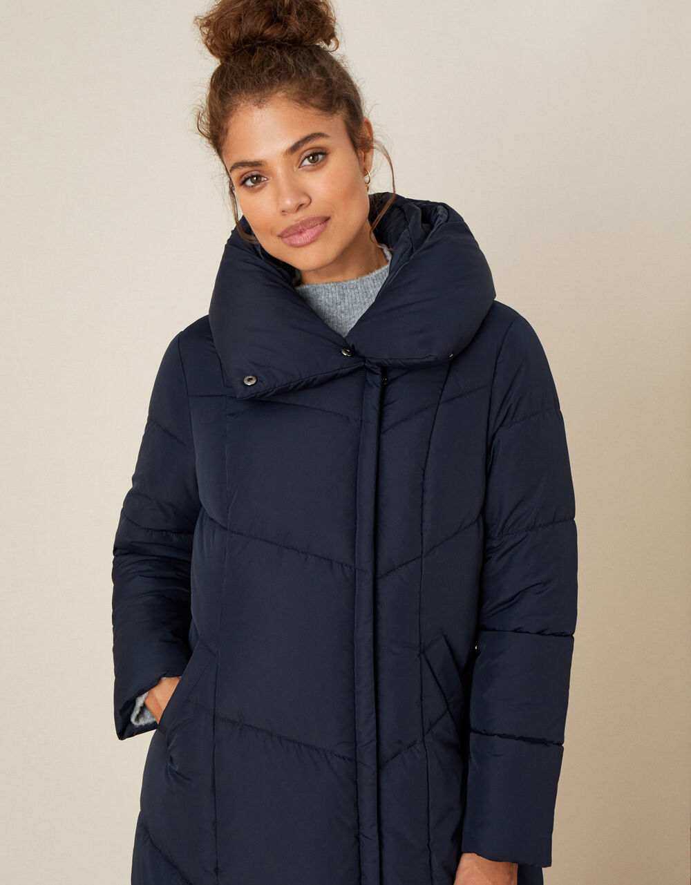 Longline Hooded Padded Coat Blue | Women's Coats | Monsoon Global.