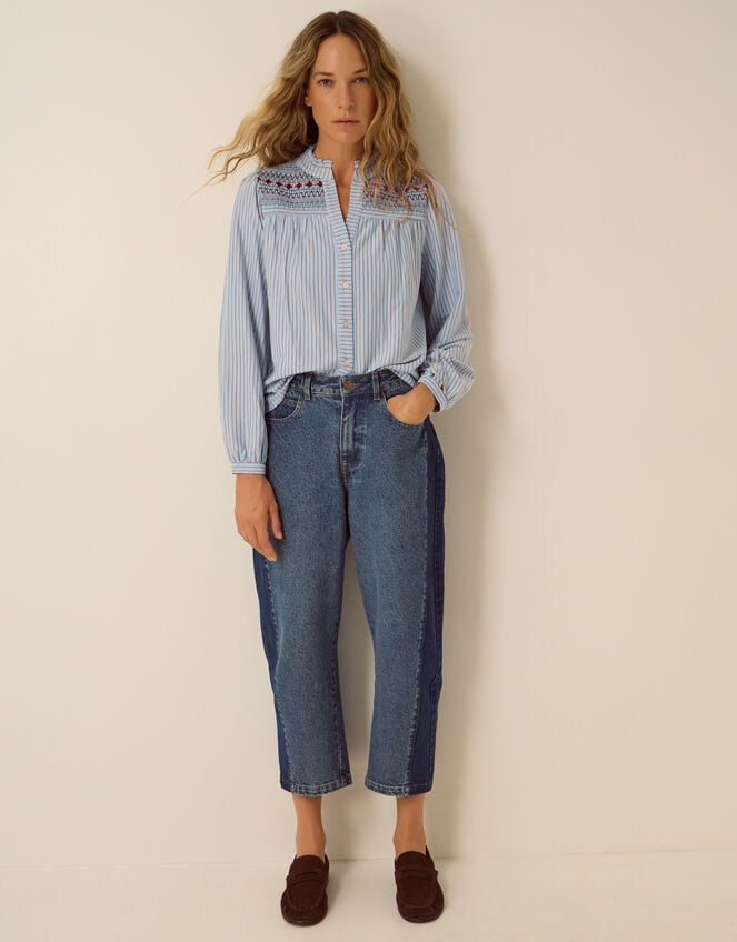 Sandy Embroidered Stripe Jersey Shirt , Blue (BLUE), large
