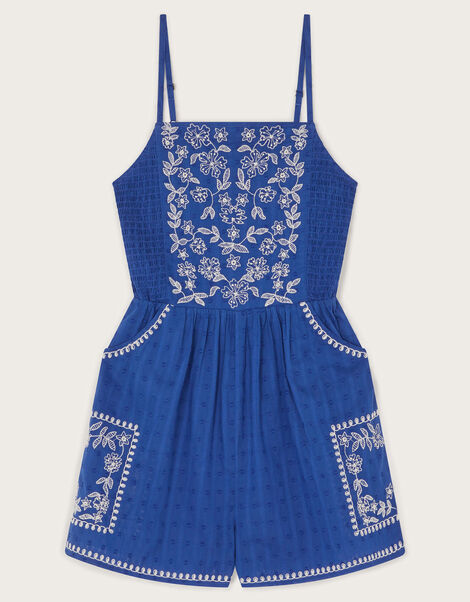 Floral Embroidered Strappy Playsuit, Blue (BLUE), large